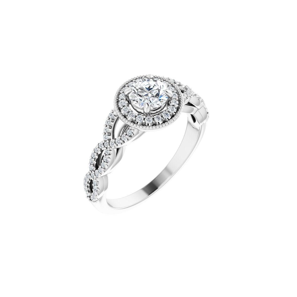 Natural Diamond Round Halo-Style Infinity-Inspired Engagement Ring Semi-Mount - 14K White Gold - Series 122703