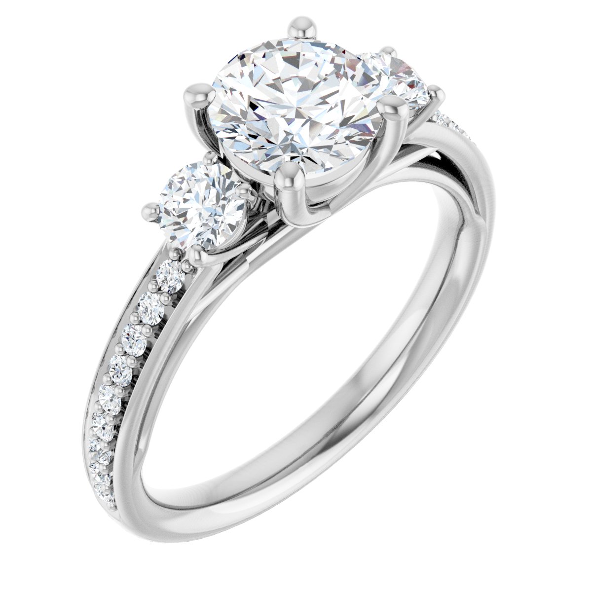 Natural Diamond Round Three-Stone Engagement Ring Semi-Mount - Platinum - Series 122000