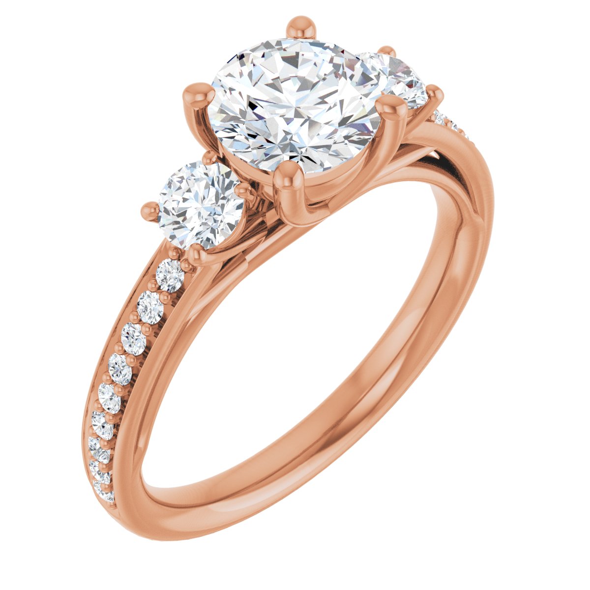 Natural Diamond Round Three-Stone Engagement Ring Semi-Mount - 14K Rose Gold - Series 122000