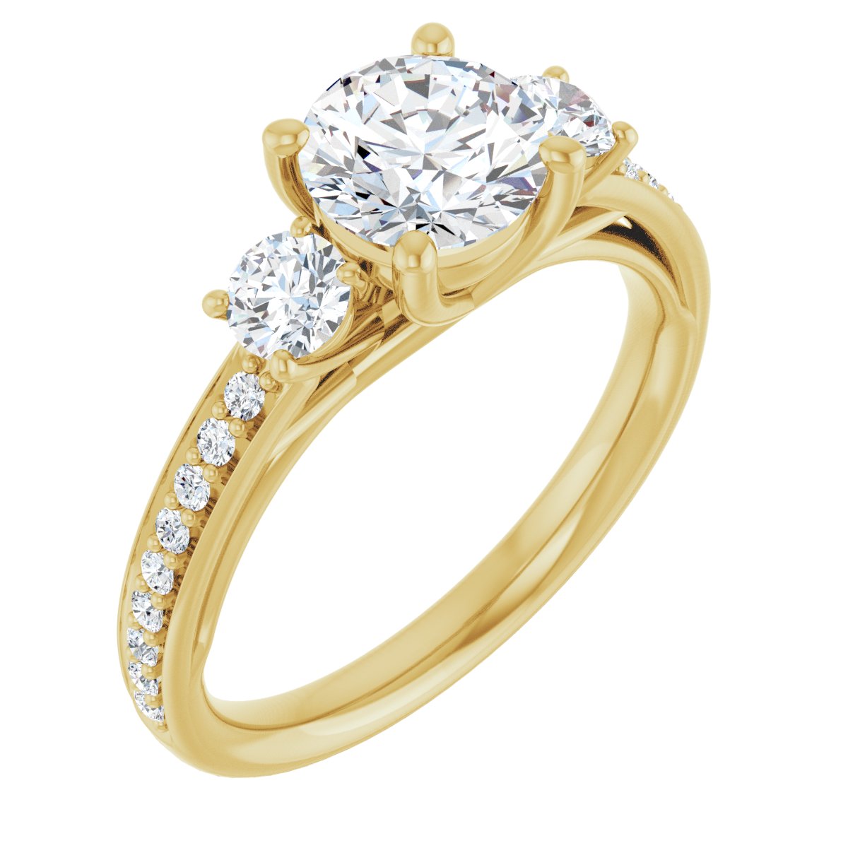 Natural Diamond Round Three-Stone Engagement Ring Semi-Mount - 14K Yellow Gold - Series 122000