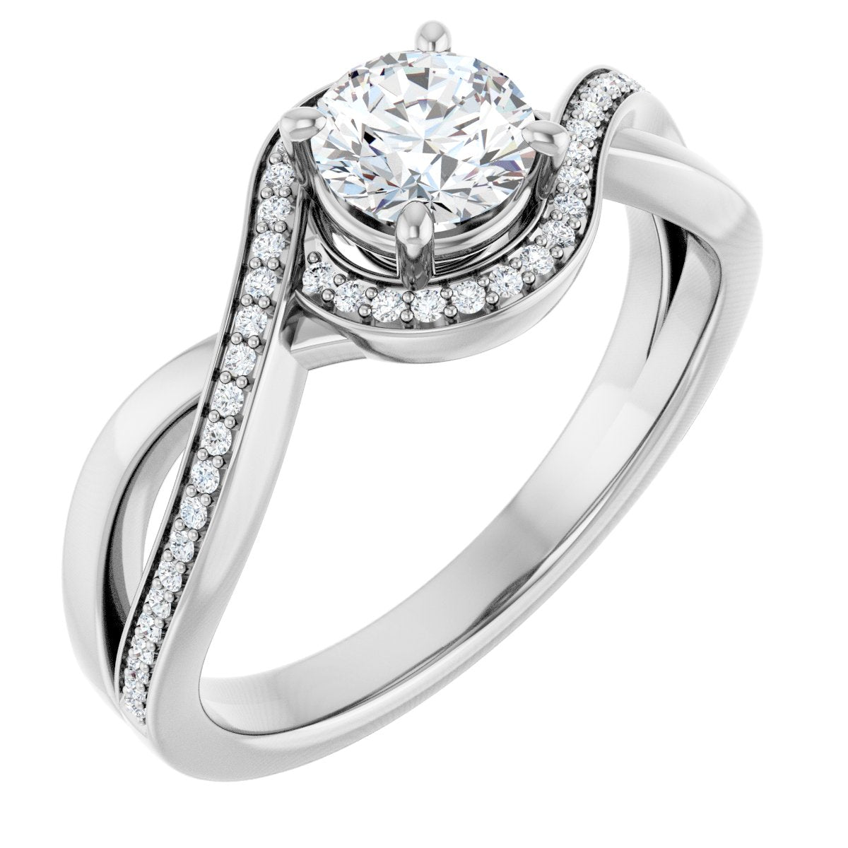 Natural Diamond Round Halo-Style Bypass Engagement Ring Semi-Mount - Platinum - Series 123023