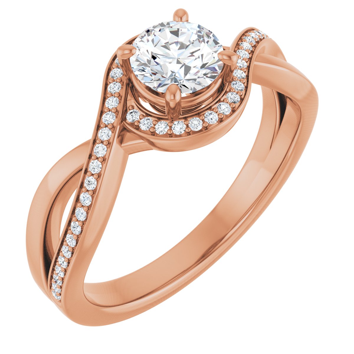 Natural Diamond Round Halo-Style Bypass Engagement Ring Semi-Mount - 14K Rose Gold - Series 123023