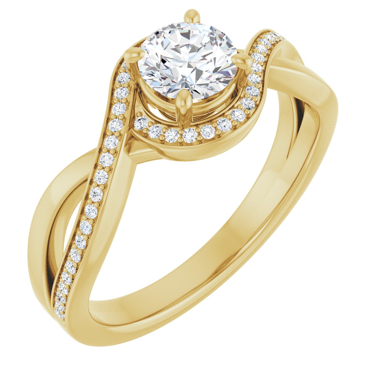 Natural Diamond Round Halo-Style Bypass Engagement Ring Semi-Mount - 14K Yellow Gold - Series 123023