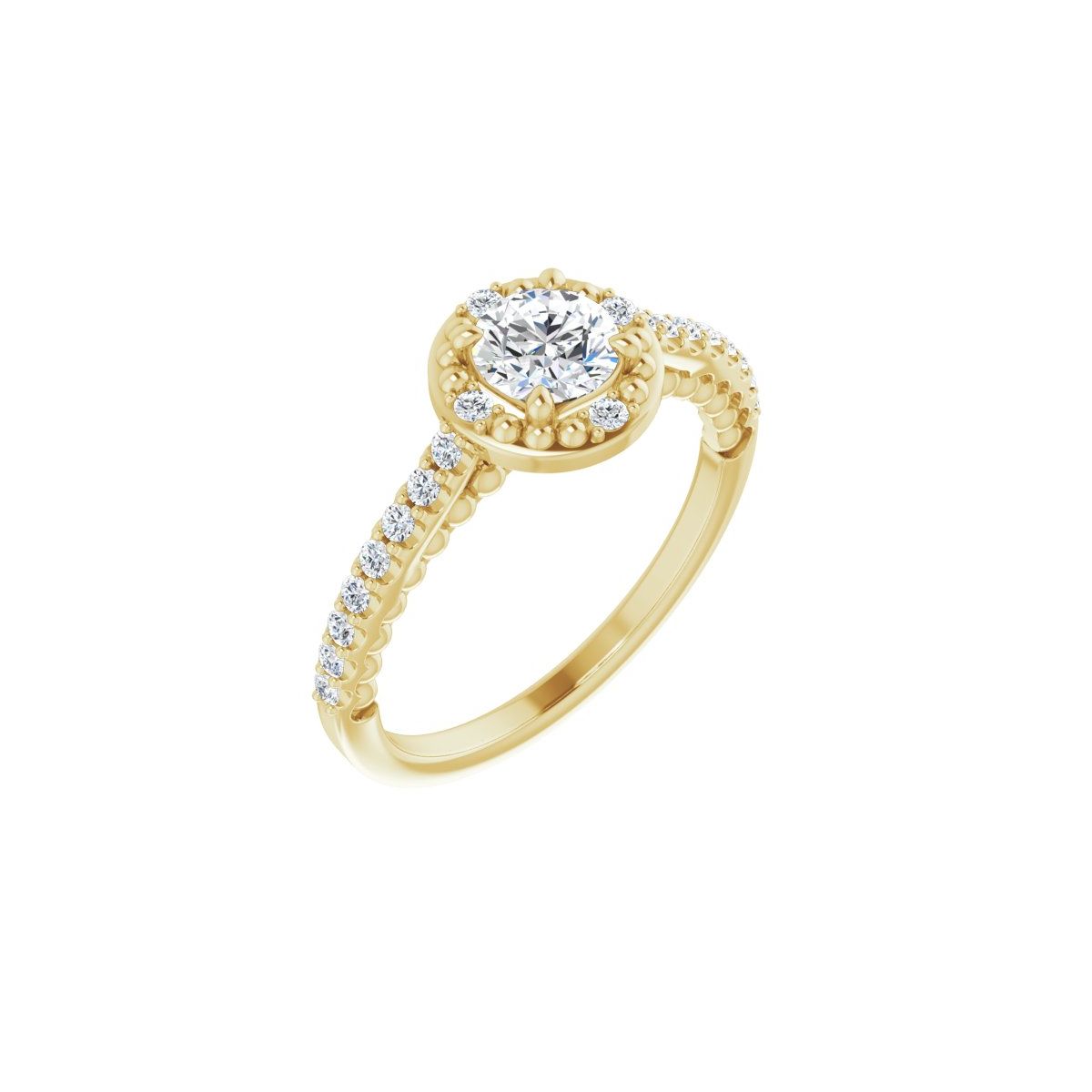 Natural Diamond Round Halo-Style Beaded Engagement Ring Semi-Mount - 14K Yellow Gold - Series 123144