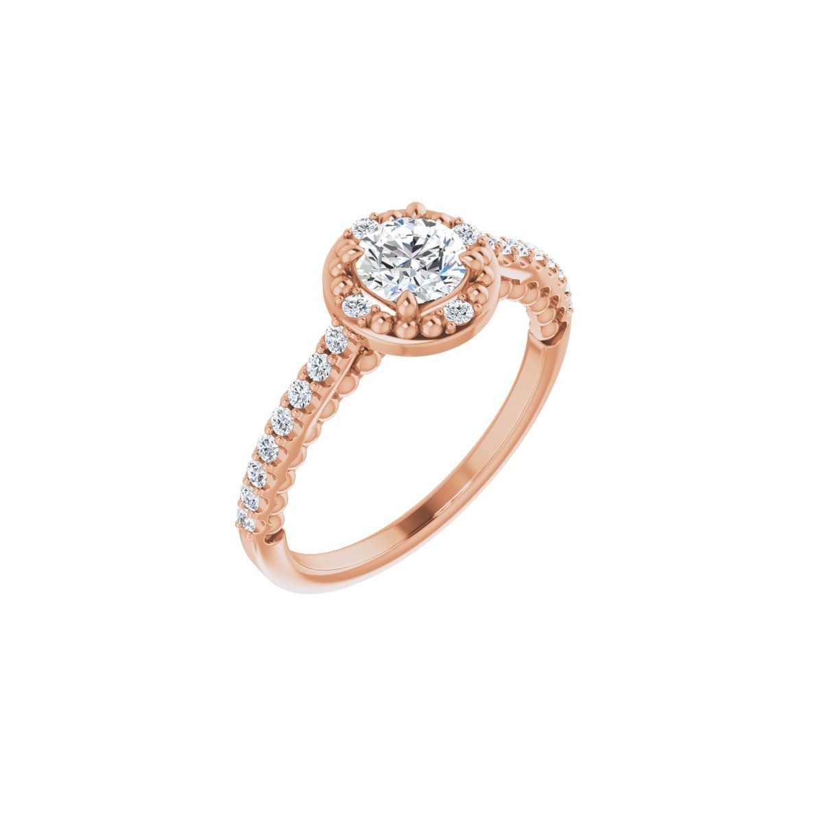 Natural Diamond Round Halo-Style Beaded Engagement Ring Semi-Mount - 14K Rose Gold - Series 123144