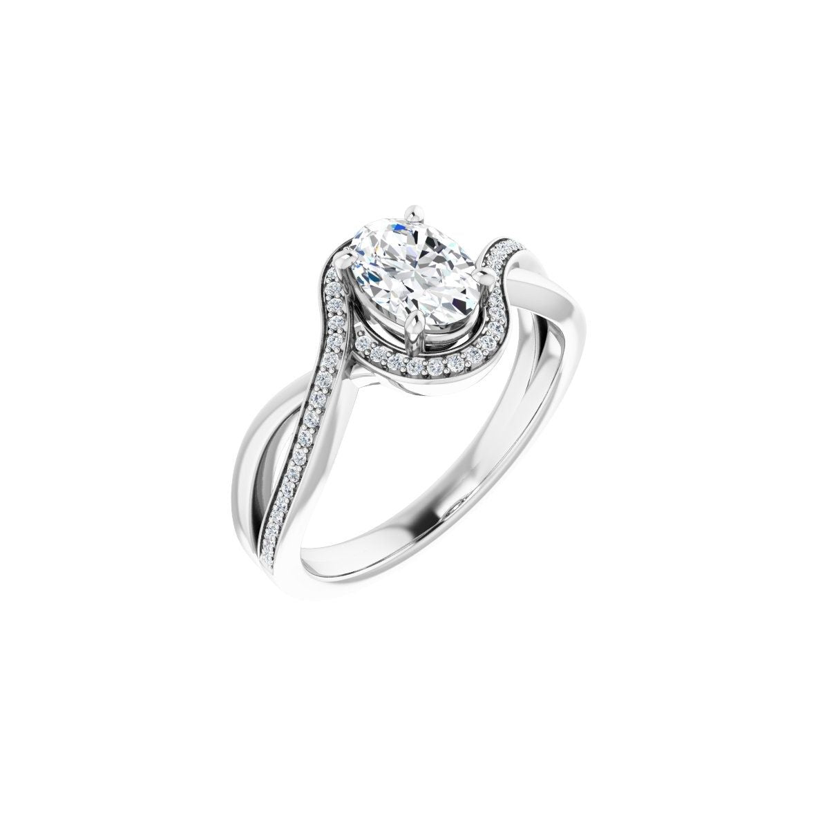 Natural Diamond Oval Halo-Style Bypass Engagement Ring Semi-Mount - Platinum - Series 123023