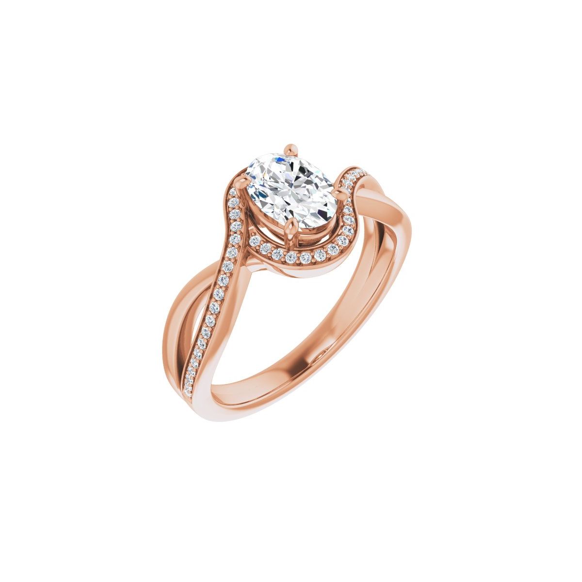 Natural Diamond Oval Halo-Style Bypass Engagement Ring Semi-Mount - 14K Rose Gold - Series 123023