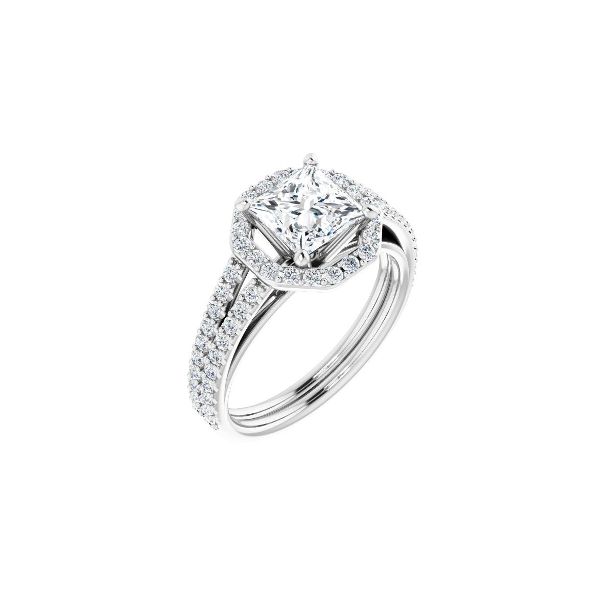 Natural Diamond Square Halo-Style Double-Row Engagement Ring Semi-Mount - Platinum - Series 122791