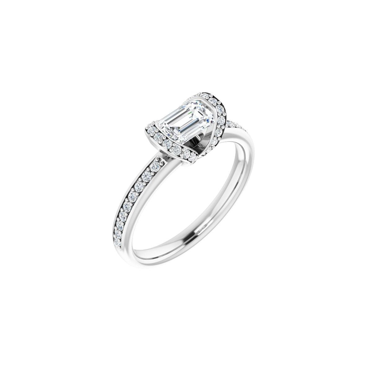 Natural Diamond Emerald Half-Bezel Halo-Style Engagement Ring Semi-Mount - Platinum - Series 121995