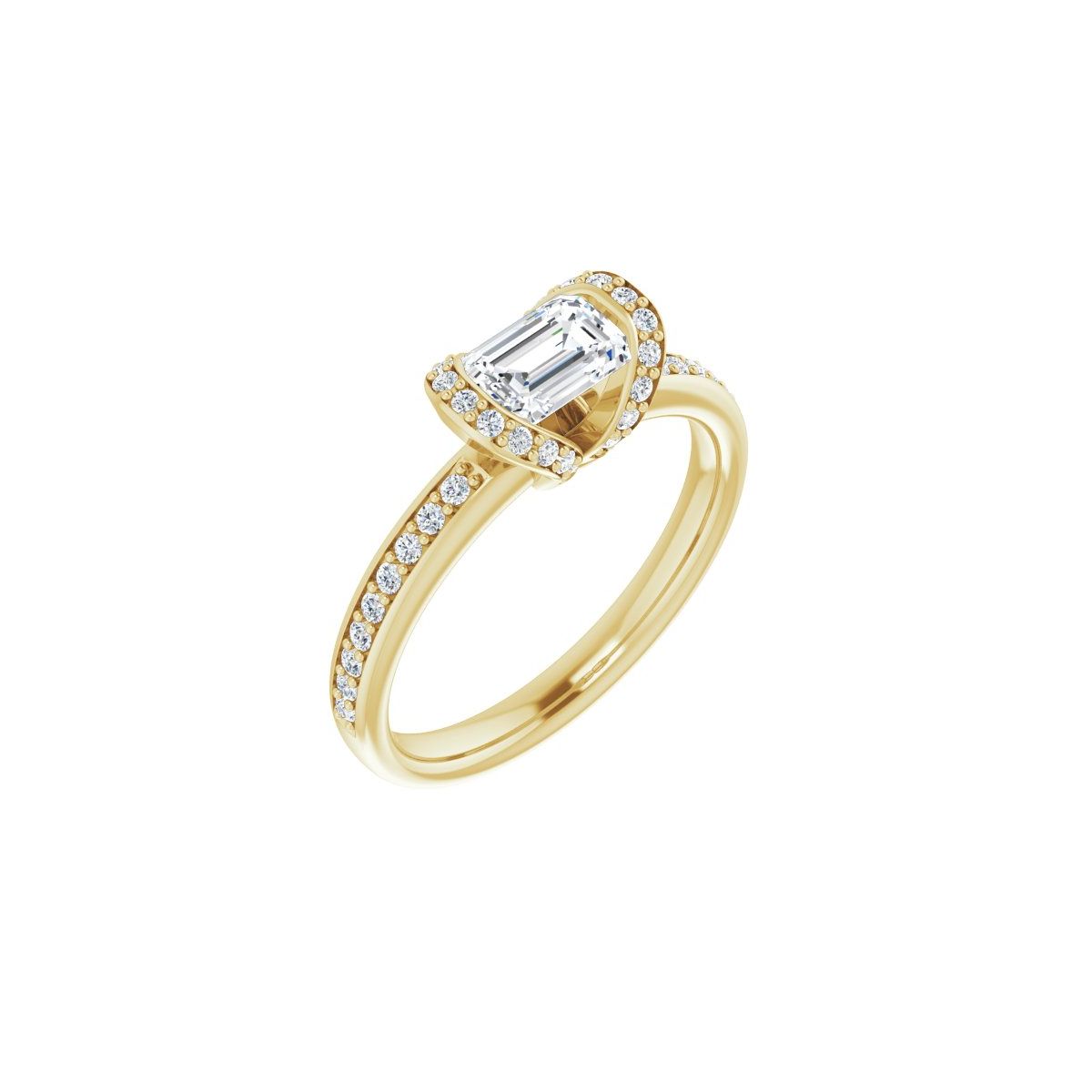 Natural Diamond Emerald Half-Bezel Halo-Style Engagement Ring Semi-Mount - 14K Yellow Gold - Series 121995