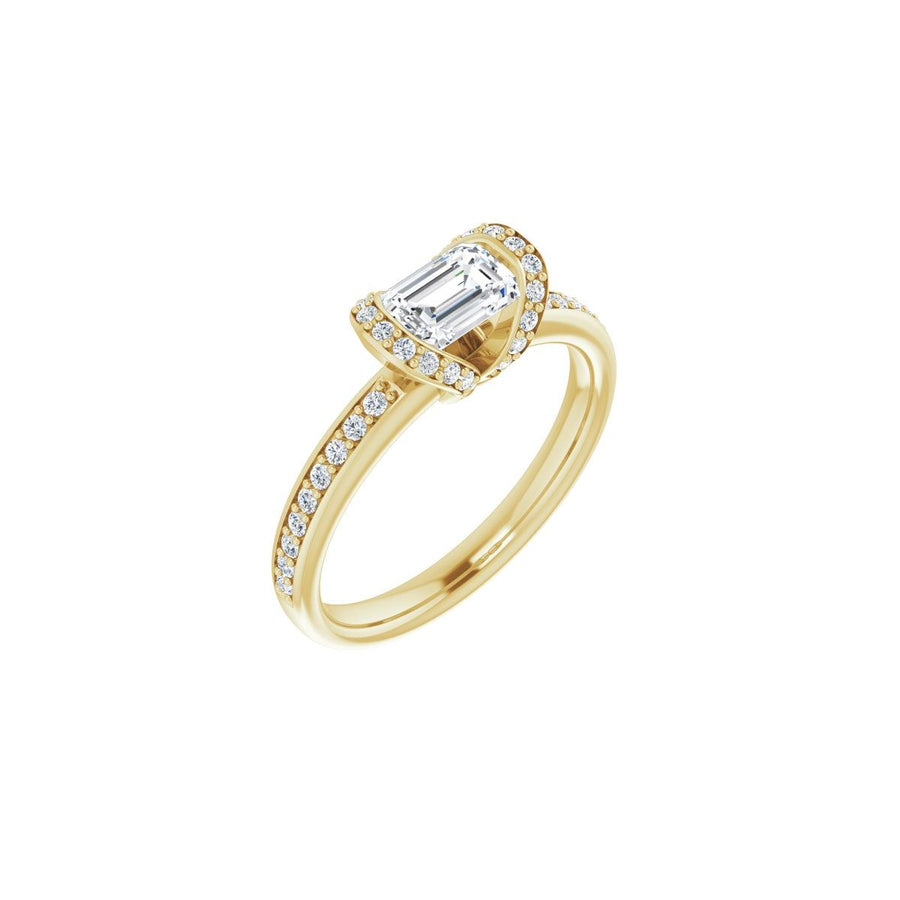 Natural Diamond Emerald Half-Bezel Halo-Style Engagement Ring Semi-Mount - 14K Yellow Gold - Series 121995