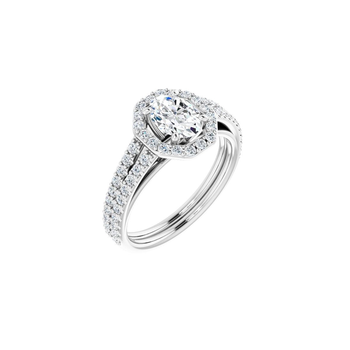 Natural Diamond Oval Halo-Style Double-Row Engagement Ring Semi-Mount - Platinum - Series 122791
