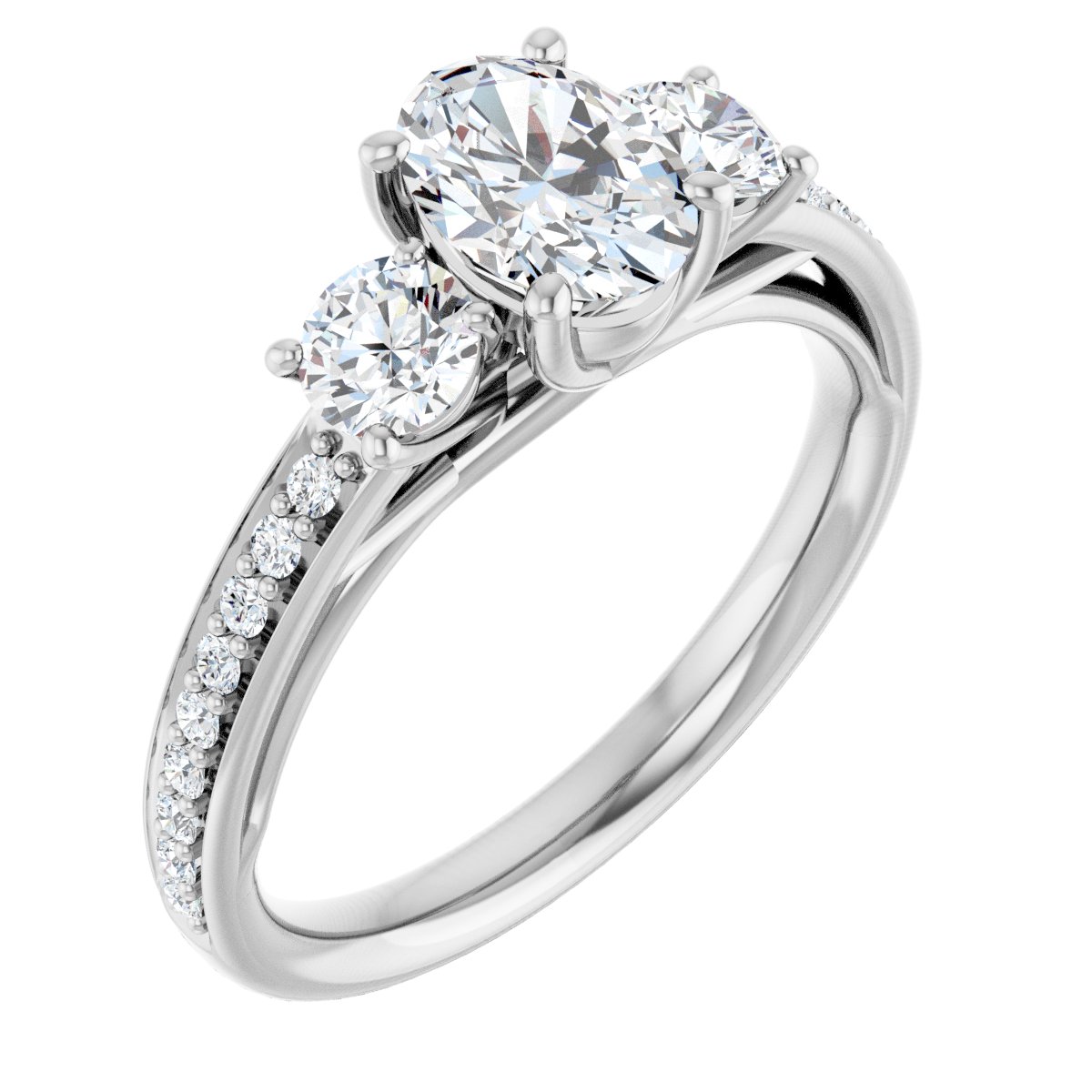 Natural Diamond Oval Three-Stone Engagement Ring Semi-Mount - Platinum - Series 122000