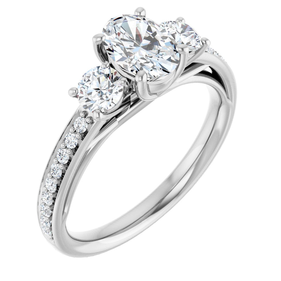 Natural Diamond Oval Three-Stone Engagement Ring Semi-Mount - Platinum - Series 122000