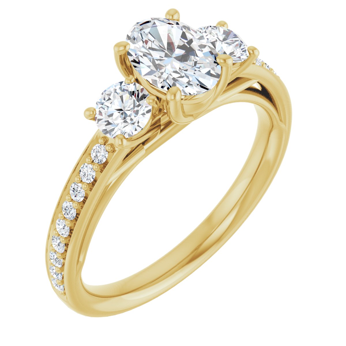 Natural Diamond Oval Three-Stone Engagement Ring Semi-Mount - 14K Yellow Gold - Series 122000