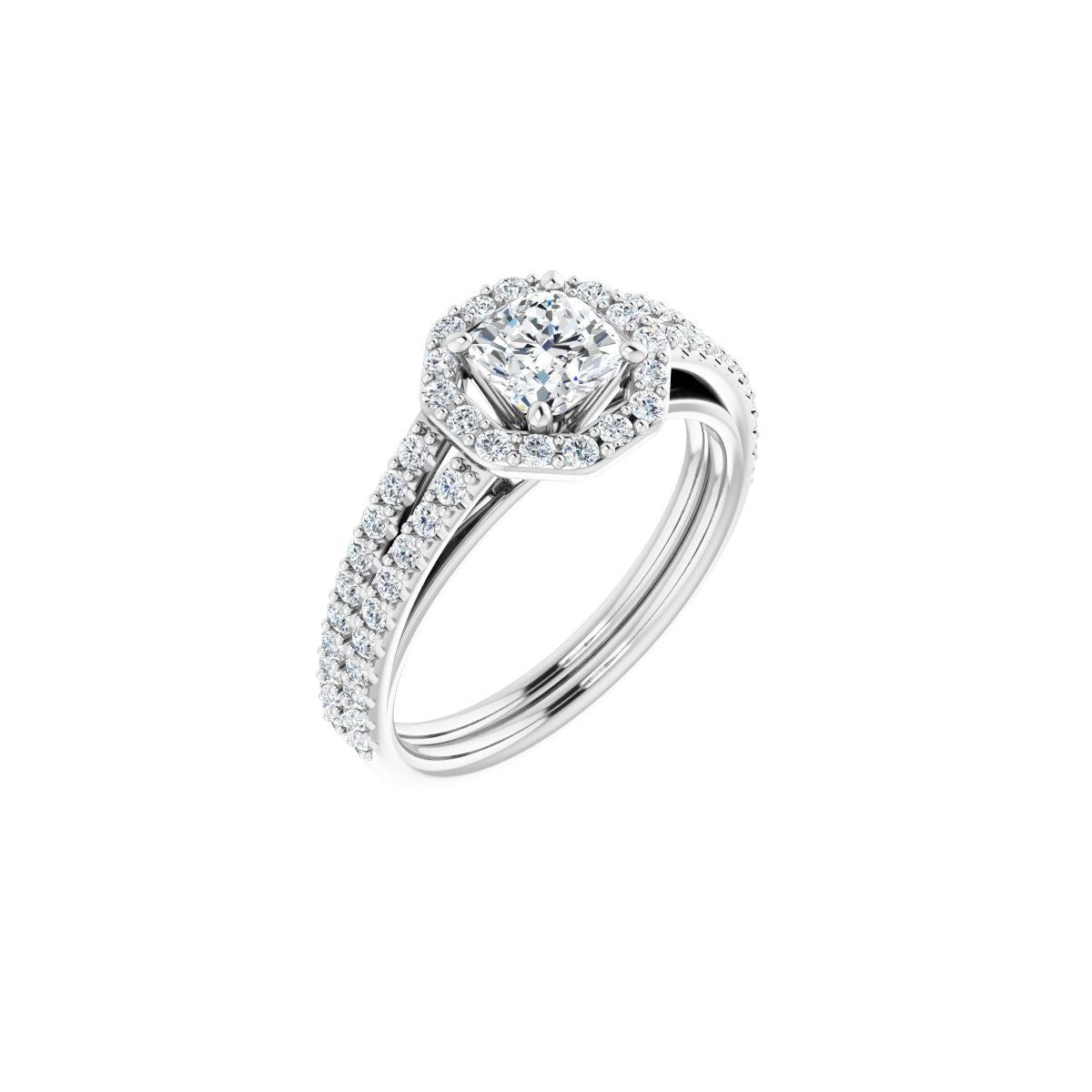 Natural Diamond Cushion Halo-Style Double-Row Engagement Ring Semi-Mount - Platinum - Series 122791