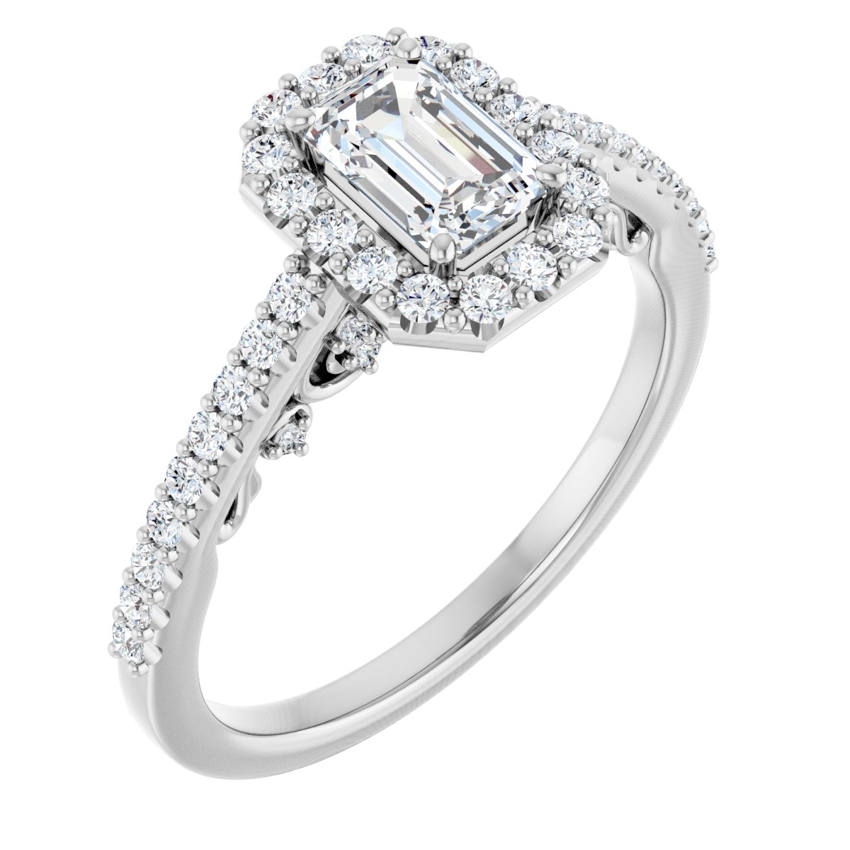 Natural Diamond Emerald Halo-Style Engagement Ring Semi-Mount - Platinum - Series 122909
