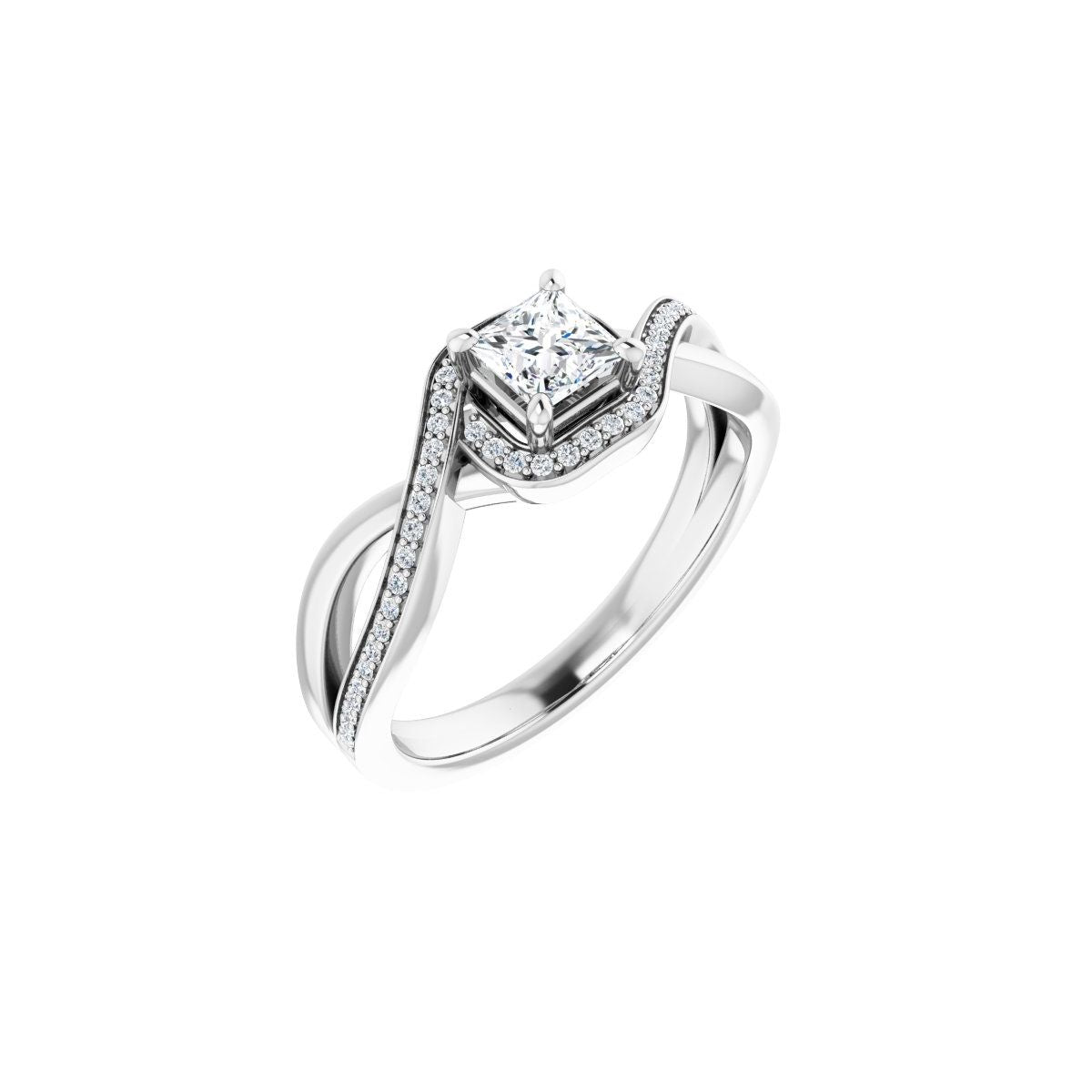 Natural Diamond Square Halo-Style Bypass Engagement Ring Semi-Mount - Platinum - Series 123023