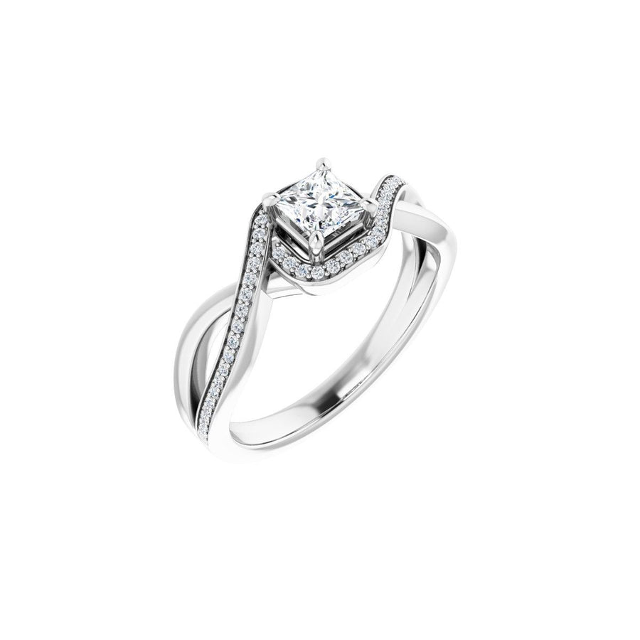 Natural Diamond Square Halo-Style Bypass Engagement Ring Semi-Mount - Platinum - Series 123023