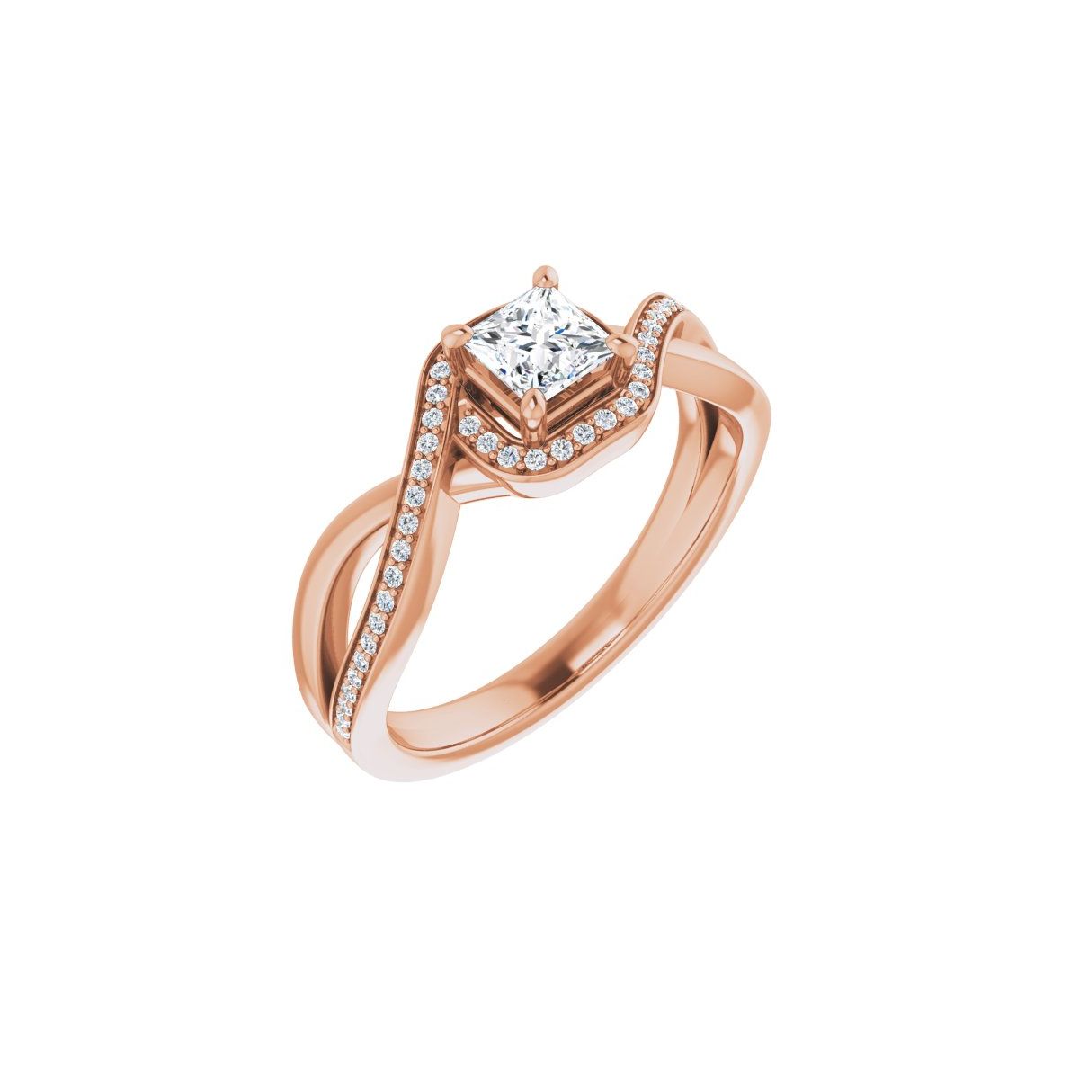 Natural Diamond Square Halo-Style Bypass Engagement Ring Semi-Mount - 14K Rose Gold - Series 123023