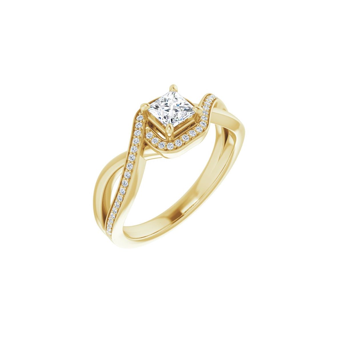 Natural Diamond Square Halo-Style Bypass Engagement Ring Semi-Mount - 14K Yellow Gold - Series 123023