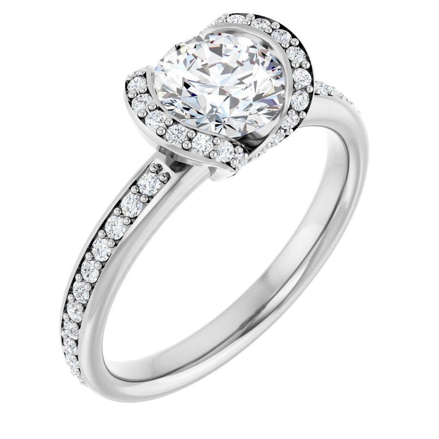 Natural Diamond Round Half-Bezel Halo-Style Engagement Ring Semi-Mount - Platinum - Series 121995