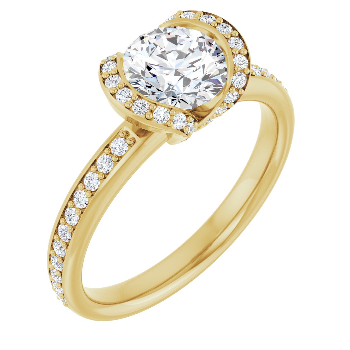 Natural Diamond Round Half-Bezel Halo-Style Engagement Ring Semi-Mount - 14K Yellow Gold - Series 121995