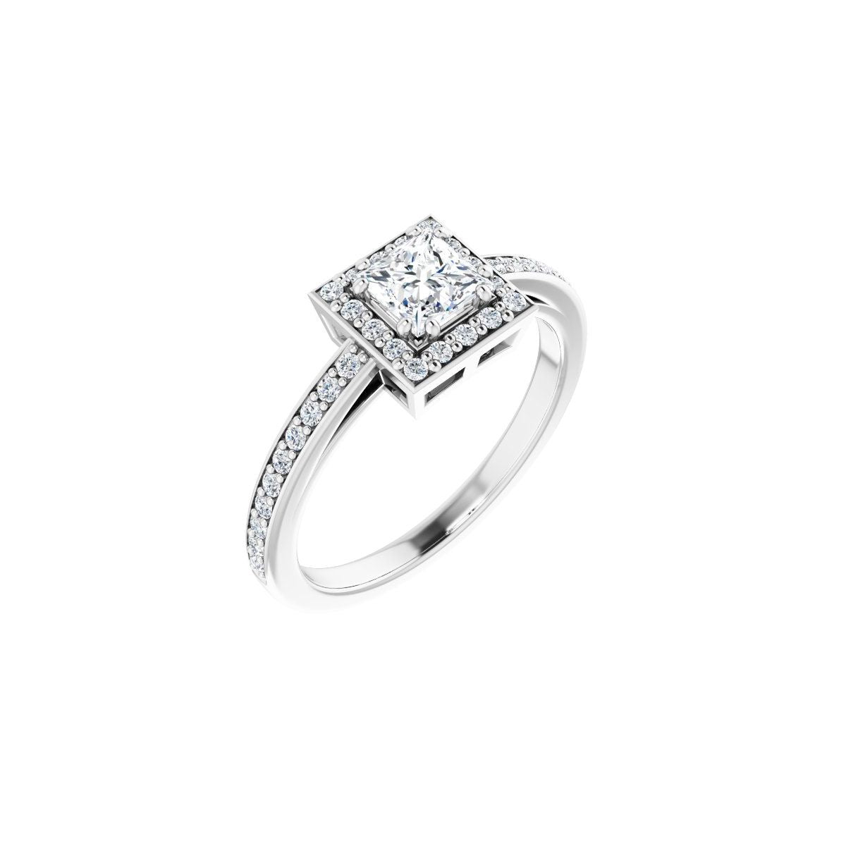 Natural Diamond Square Halo-Style Engagement Ring Semi-Mount - 14K White Gold - Series 122088