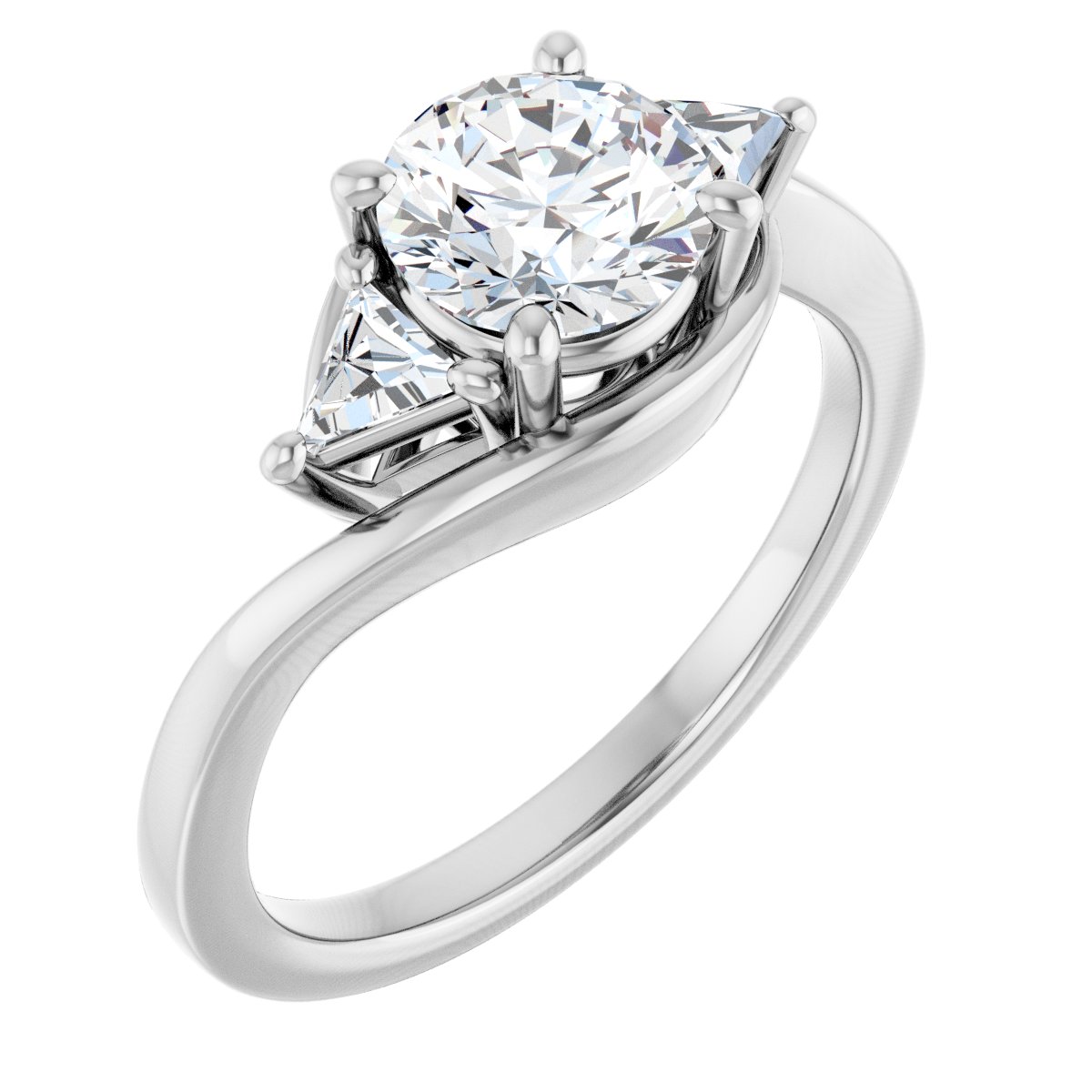 Natural Diamond Round Three-Stone Bypass Engagement Ring Semi-Mount - 14K White Gold - Series 122672