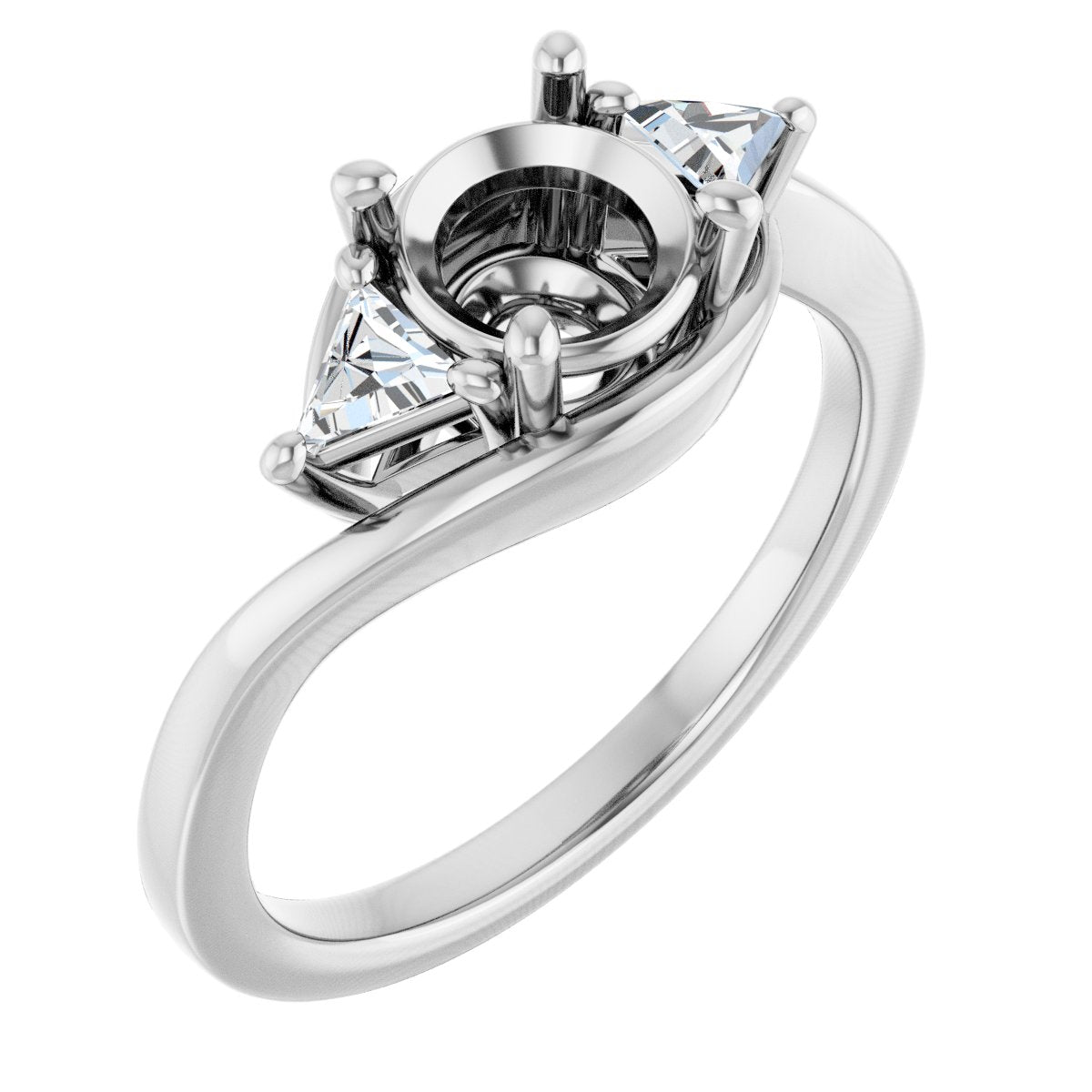 Round Three-Stone Bypass Engagement Ring Semi-Mount - gallery - Series 122672