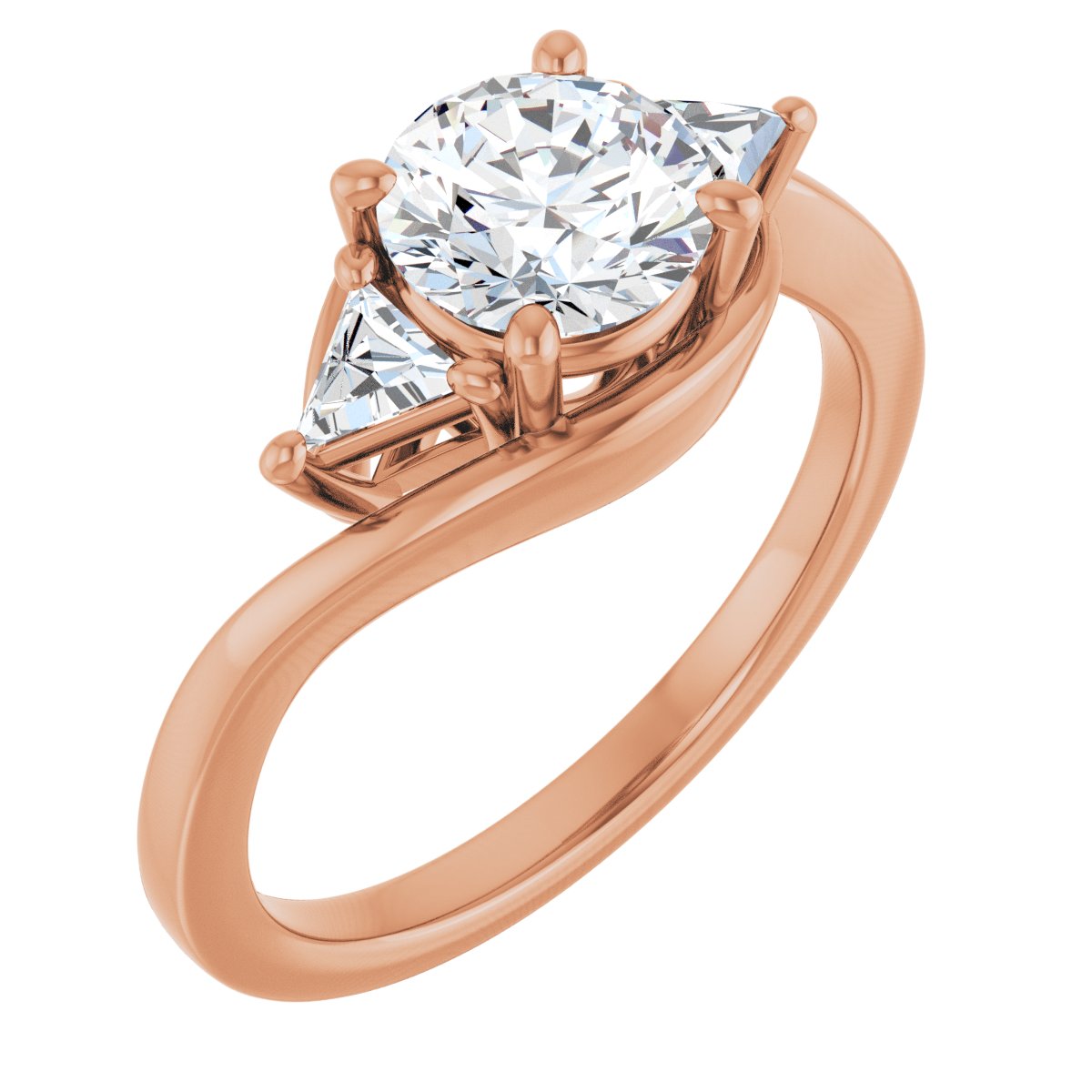 Natural Diamond Round Three-Stone Bypass Engagement Ring Semi-Mount - 14K Rose Gold - Series 122672