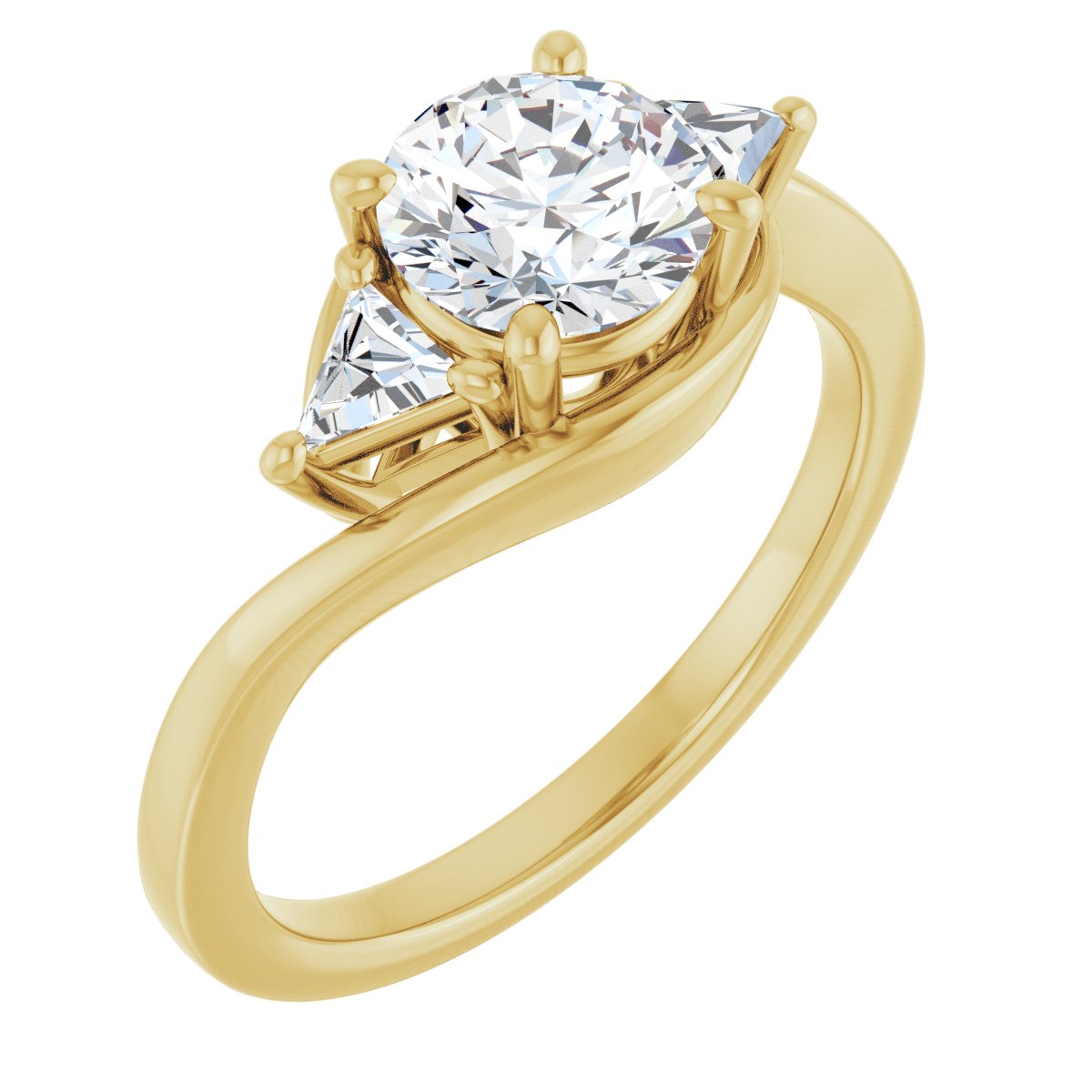Natural Diamond Round Three-Stone Bypass Engagement Ring Semi-Mount - 14K Yellow Gold - Series 122672