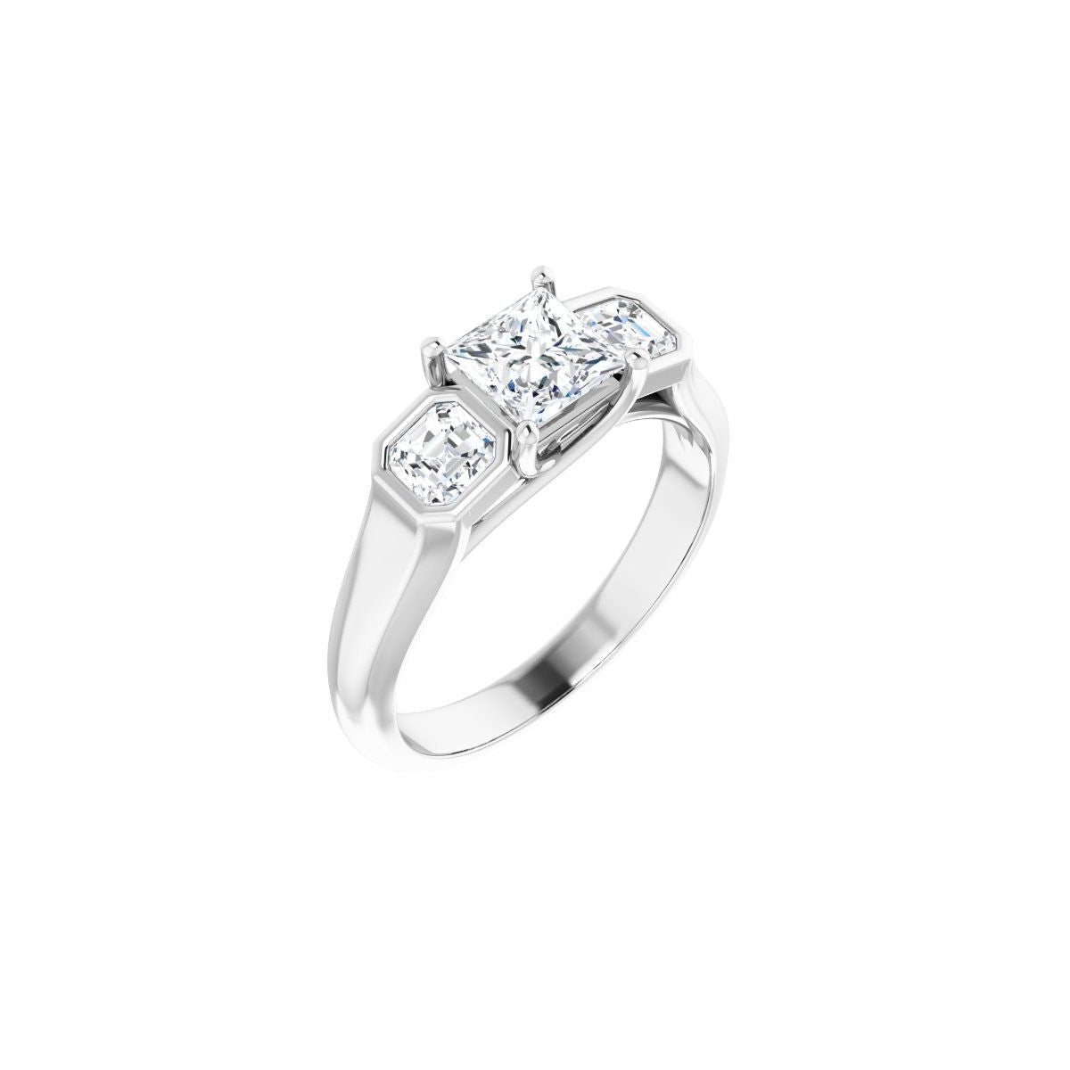 Natural Diamond Square Three-Stone Engagement Ring Semi-Mount - 14K White Gold - Series 122061