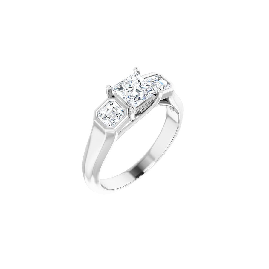 Natural Diamond Square Three-Stone Engagement Ring Semi-Mount - 14K White Gold - Series 122061