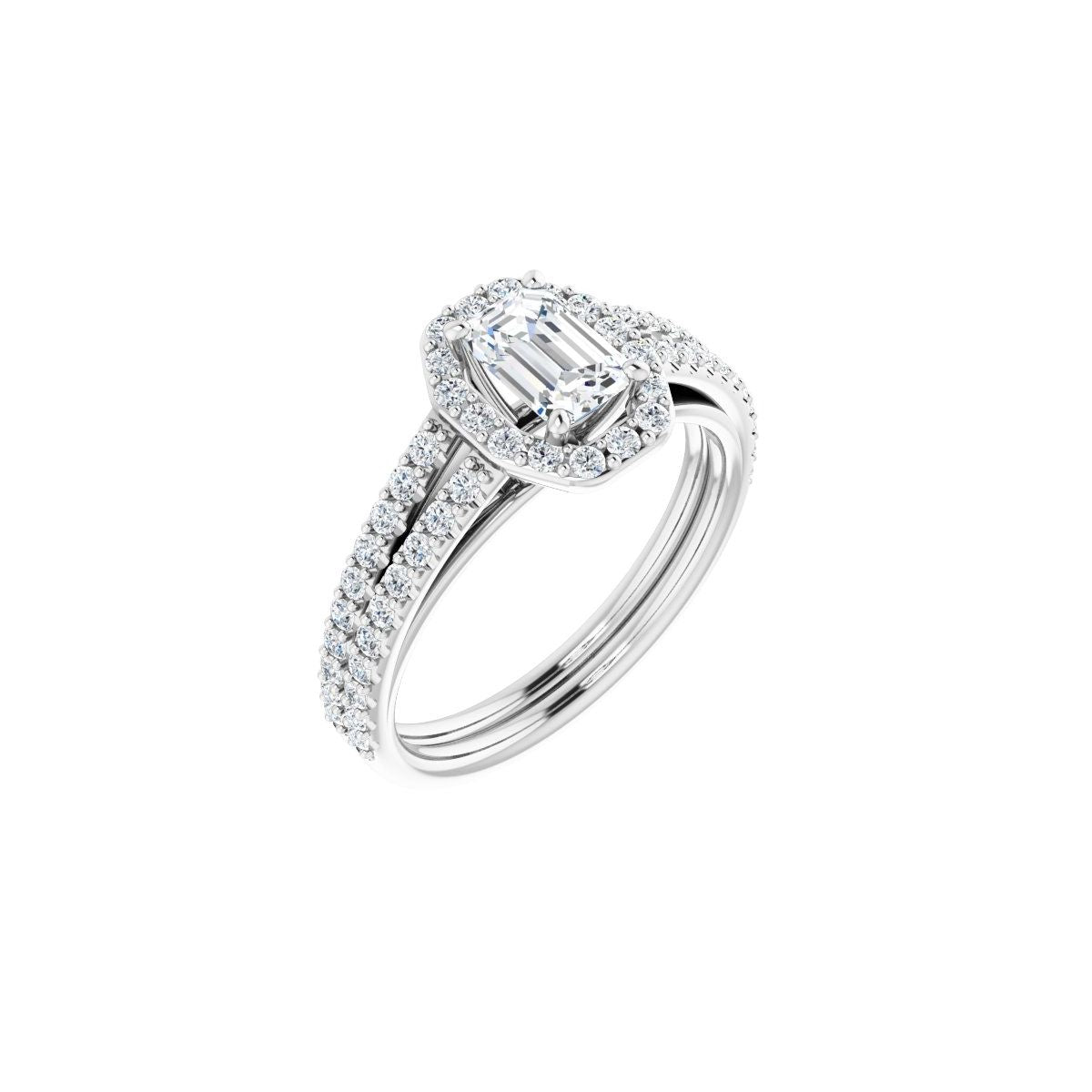 Natural Diamond Emerald Halo-Style Double-Row Engagement Ring Semi-Mount - Platinum - Series 122791