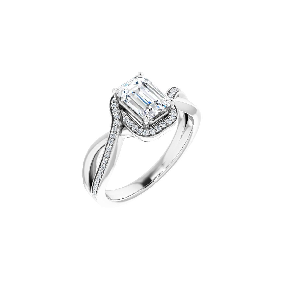 Natural Diamond Emerald Halo-Style Bypass Engagement Ring Semi-Mount - Platinum - Series 123023