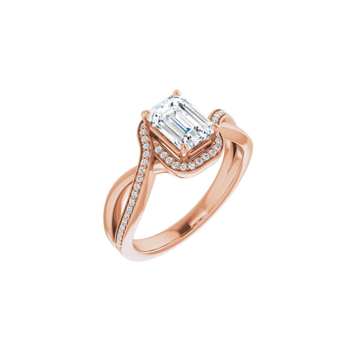 Natural Diamond Emerald Halo-Style Bypass Engagement Ring Semi-Mount - 14K Rose Gold - Series 123023