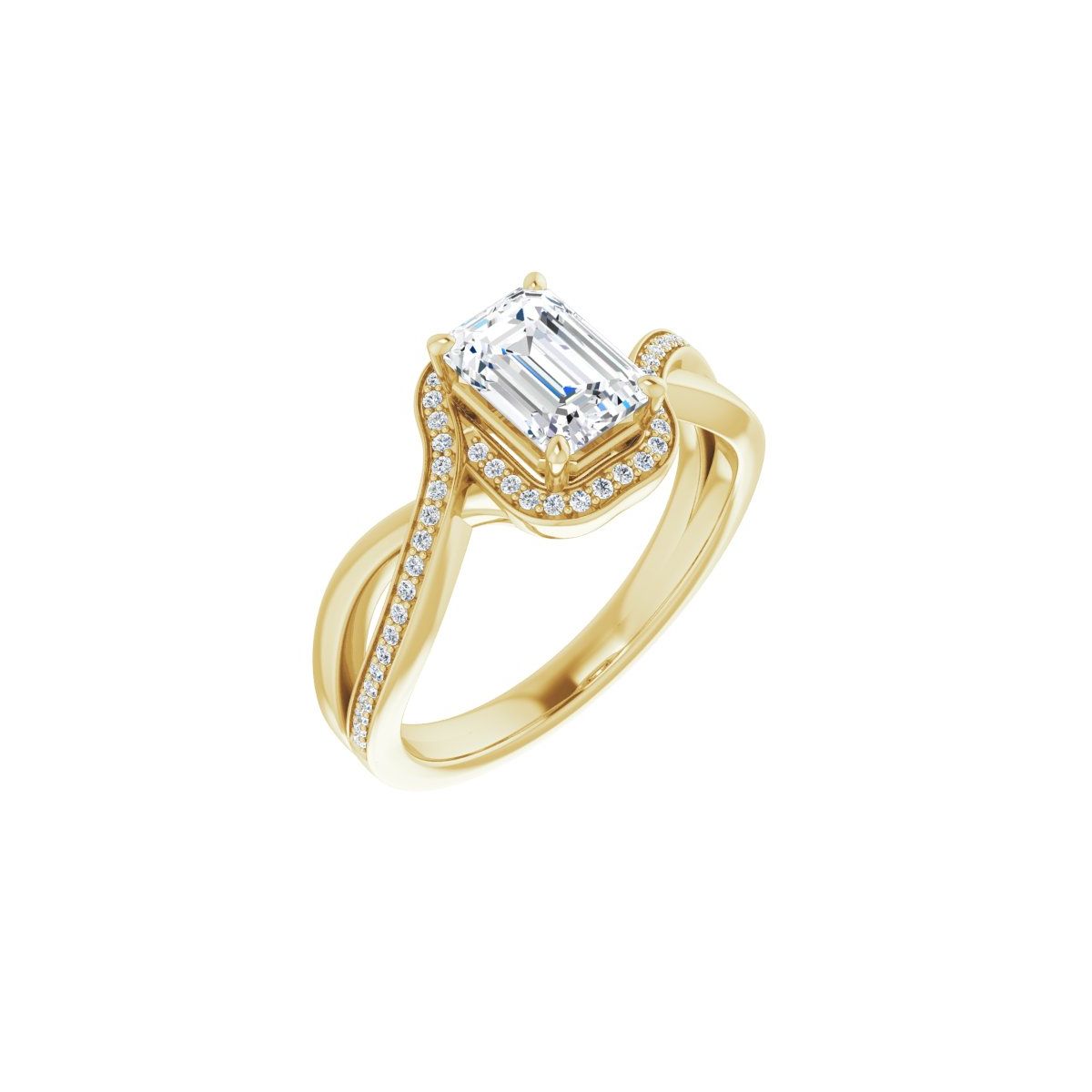 Natural Diamond Emerald Halo-Style Bypass Engagement Ring Semi-Mount - 14K Yellow Gold - Series 123023