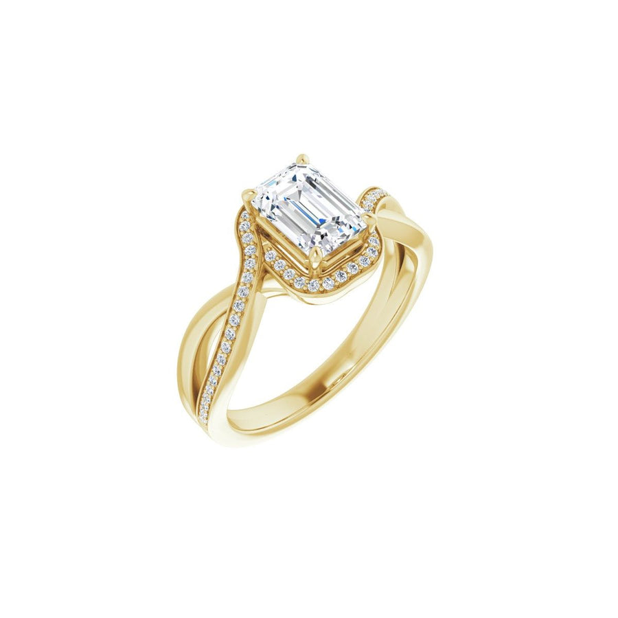 Natural Diamond Emerald Halo-Style Bypass Engagement Ring Semi-Mount - 14K Yellow Gold - Series 123023