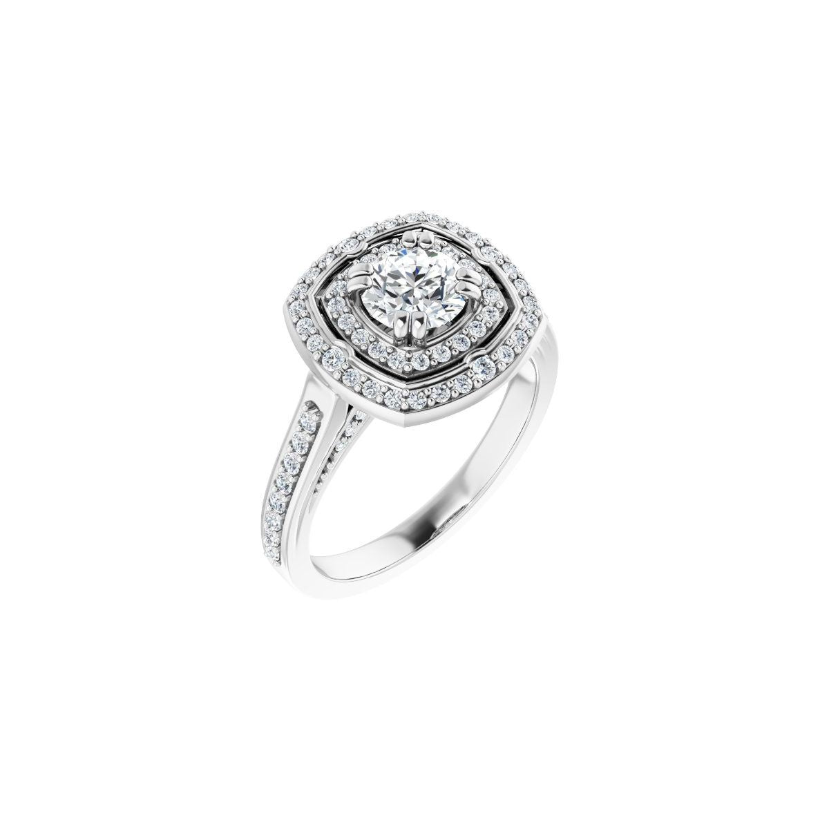 Natural Diamond Round Double Halo-Style Engagement Ring Semi-Mount - Platinum - Series 122470