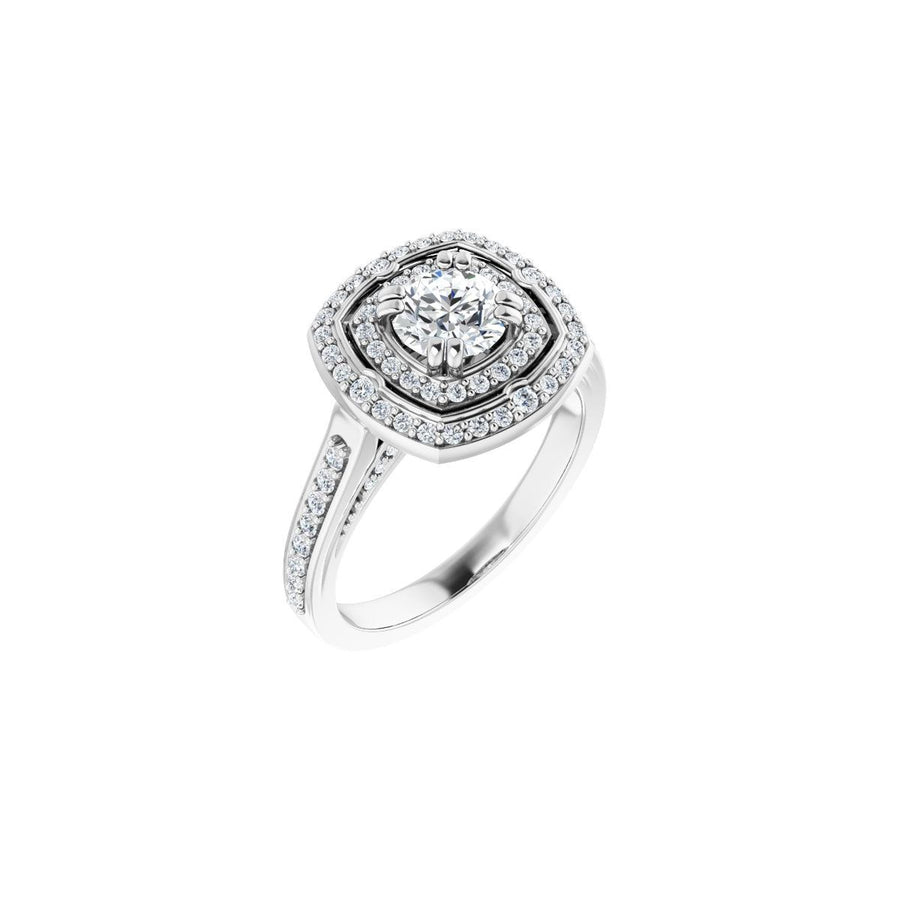 Natural Diamond Round Double Halo-Style Engagement Ring Semi-Mount - Platinum - Series 122470
