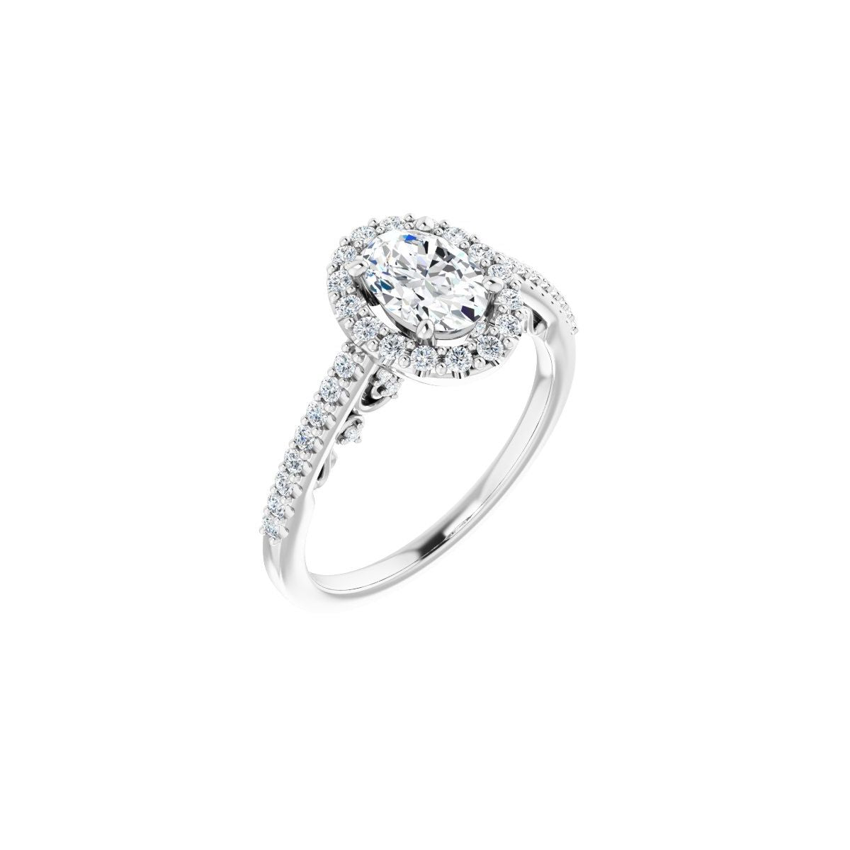 Natural Diamond Oval Halo-Style Engagement Ring Semi-Mount - Platinum - Series 122909