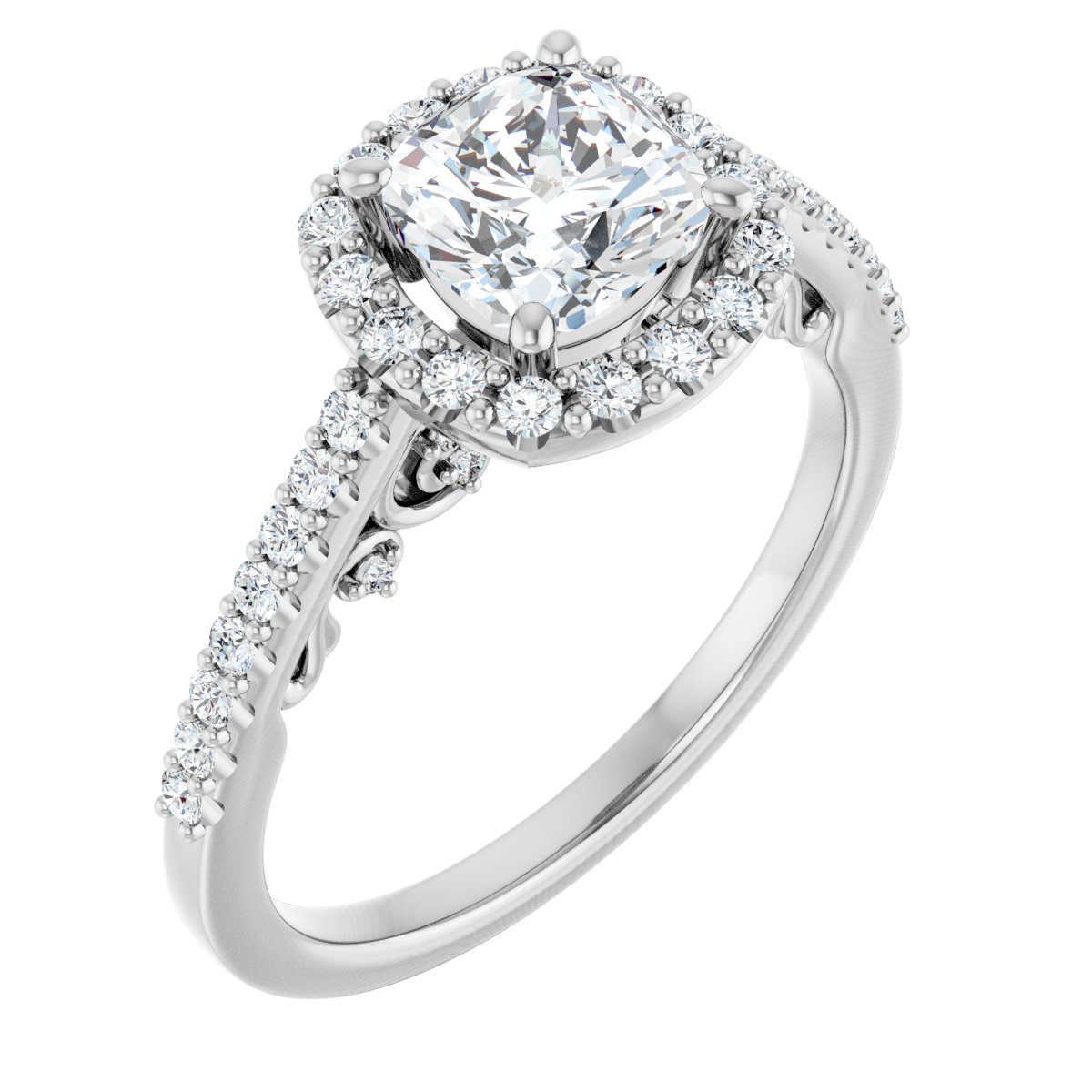 Natural Diamond Cushion Halo-Style Engagement Ring Semi-Mount - Platinum - Series 122909