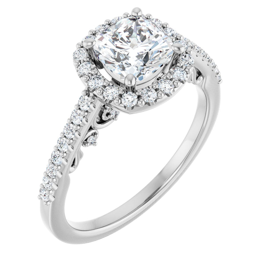 Natural Diamond Cushion Halo-Style Engagement Ring Semi-Mount - Platinum - Series 122909