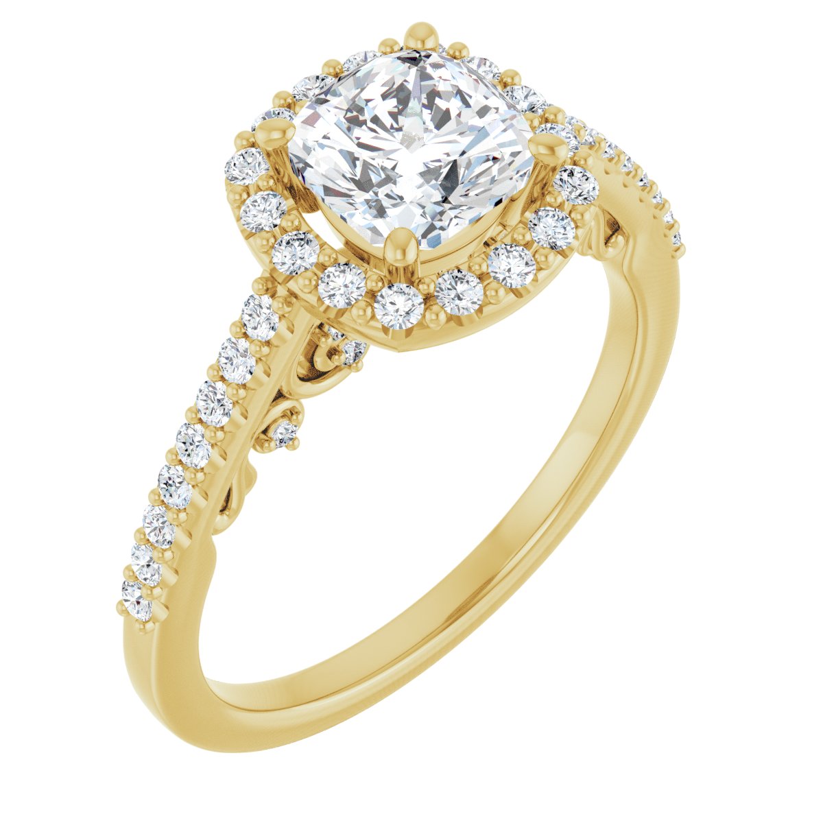 Natural Diamond Cushion Halo-Style Engagement Ring Semi-Mount - 14K Yellow Gold - Series 122909