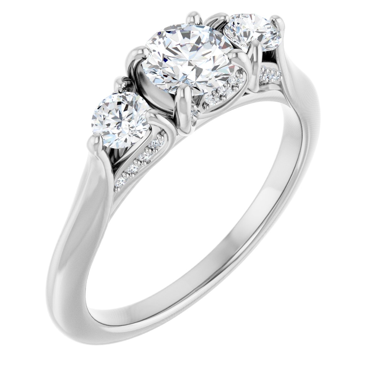 Natural Diamond Round Three-Stone Engagement Ring Semi-Mount - Platinum - Series 123164