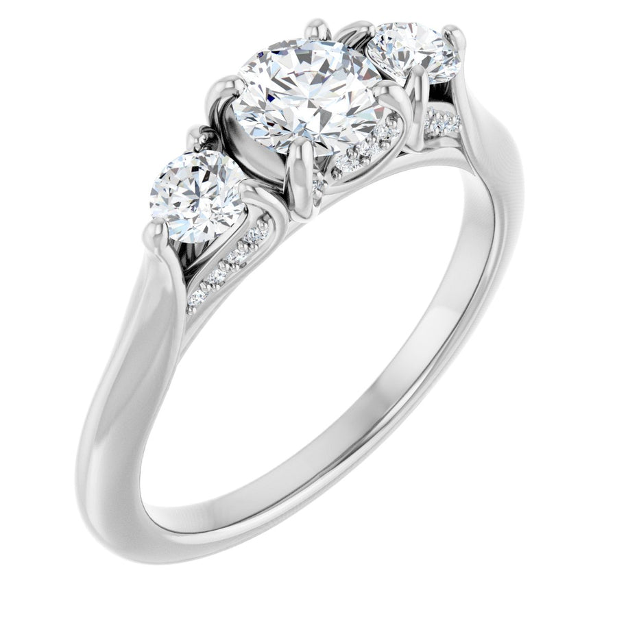 Natural Diamond Round Three-Stone Engagement Ring Semi-Mount - Platinum - Series 123164