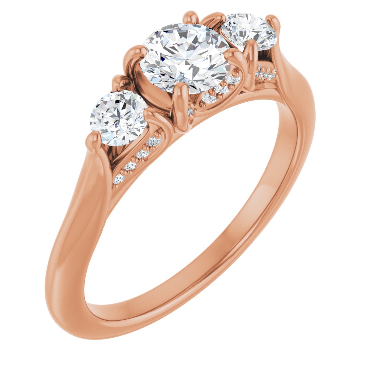 Natural Diamond Round Three-Stone Engagement Ring Semi-Mount - 14K Rose Gold - Series 123164