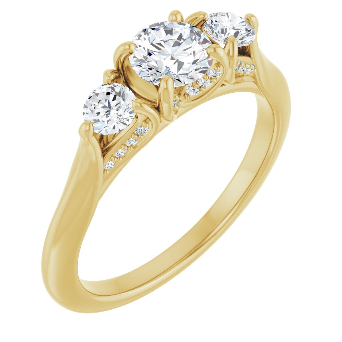Natural Diamond Round Three-Stone Engagement Ring Semi-Mount - 14K Yellow Gold - Series 123164