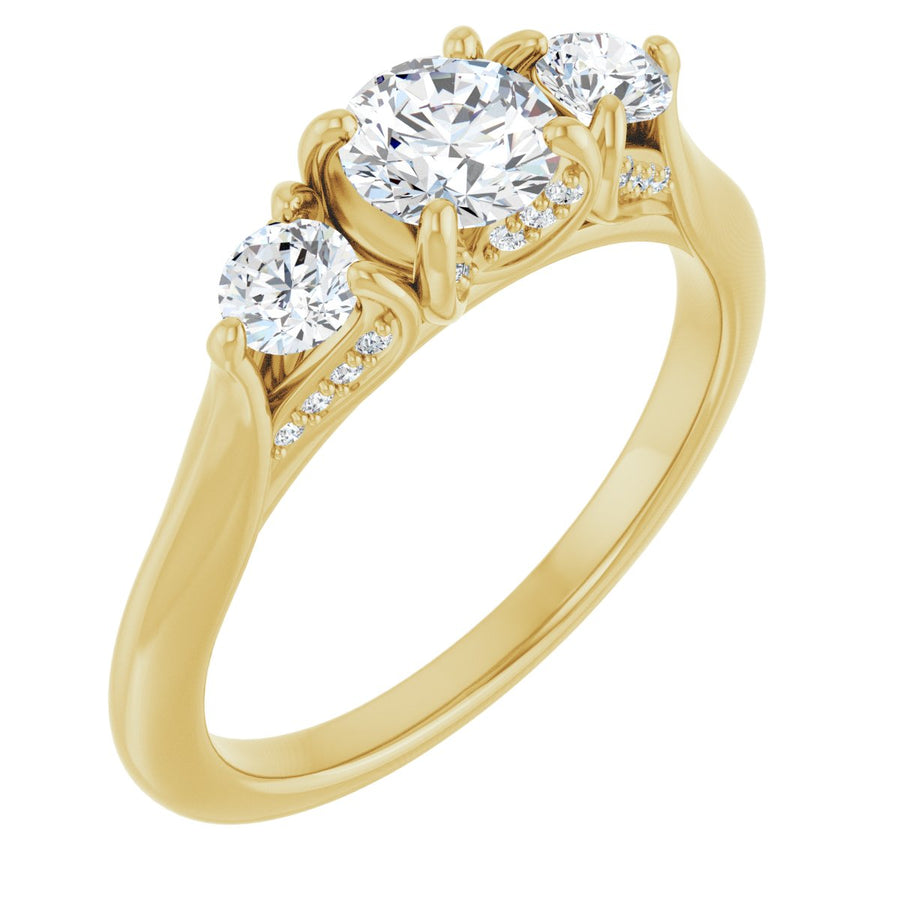 Natural Diamond Round Three-Stone Engagement Ring Semi-Mount - 14K Yellow Gold - Series 123164